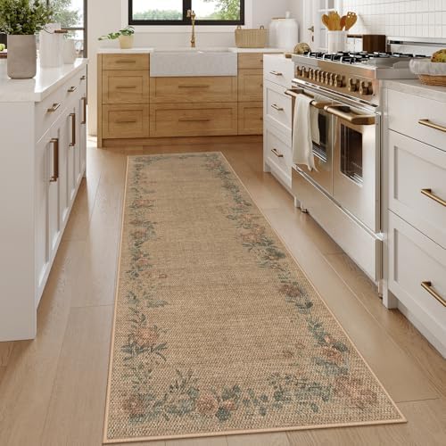 Lahome Floral Jute Runner Rug 2x8 Non Slip Indoor Outdoor