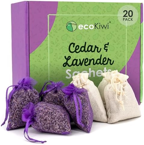 EcoKiwi Cedar Lavender Sachets 20 Pack for Home Freshness and Protection