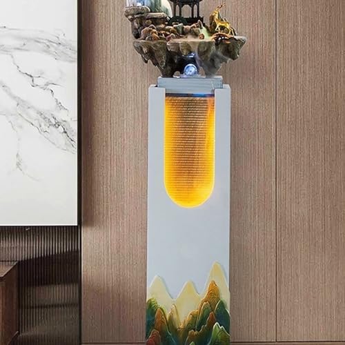 HASMI Yellow Fountain Floor Standing Fountain with LED Lights and Artificial Rockery