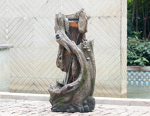Kinsive Tree Trunk Fountain with Light for Indoor Outdoor Use