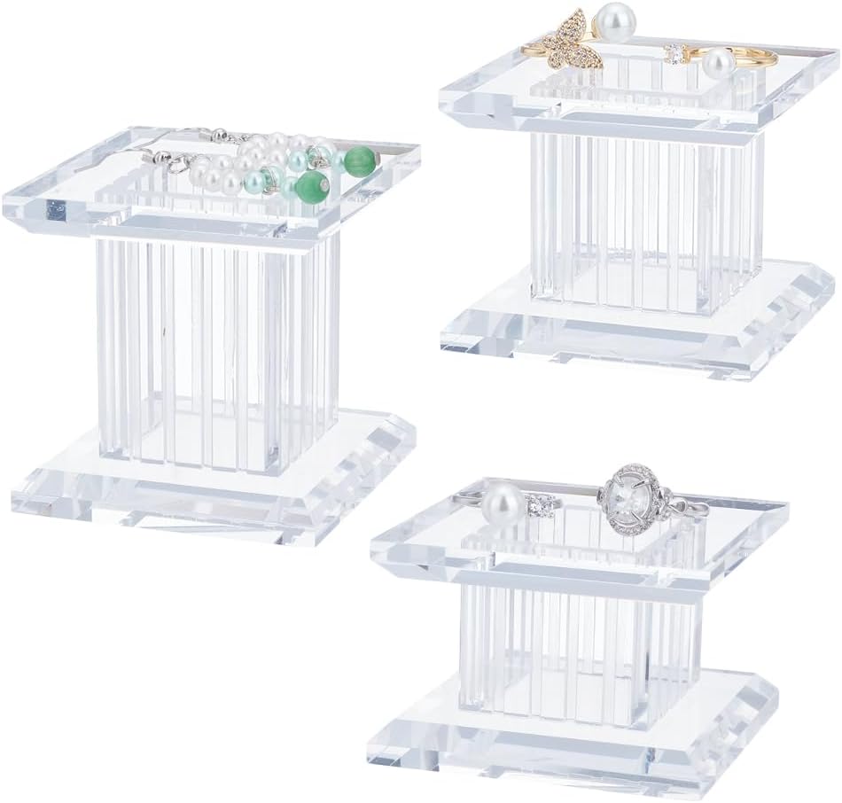 BENECREAT 3 Sizes Clear Acrylic Display Block for Gemstone Jewelry Pop Figures