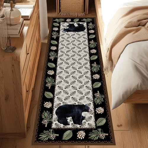 Rustic Bear Runner Rug 2x7ft Vintage Cozy Hallway Decor