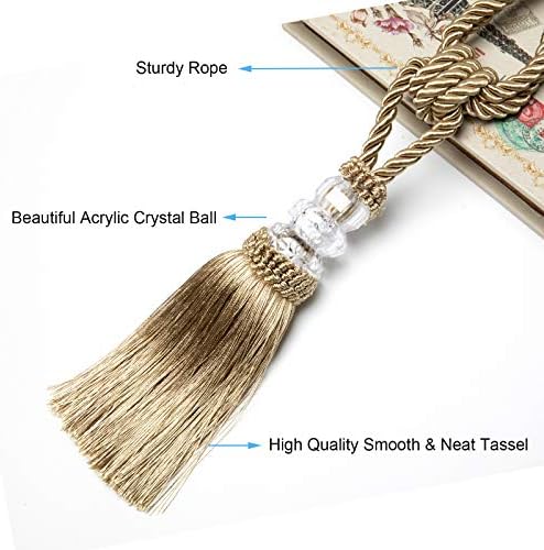 Fenghuangwu Golden Tassel Curtain Tiebacks 2 Pack Elegant Home Decor Holdbacks