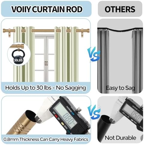 2 Pack Warm Gold Curtain Rods for Windows 36-88 Inches