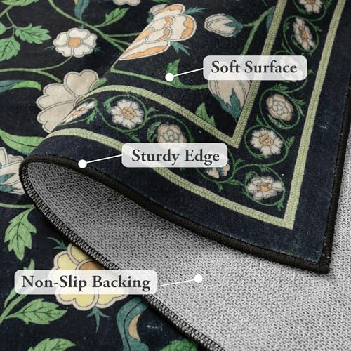 Moynesa Floral Hallway Runner Rug 6ft Non-Slip Black