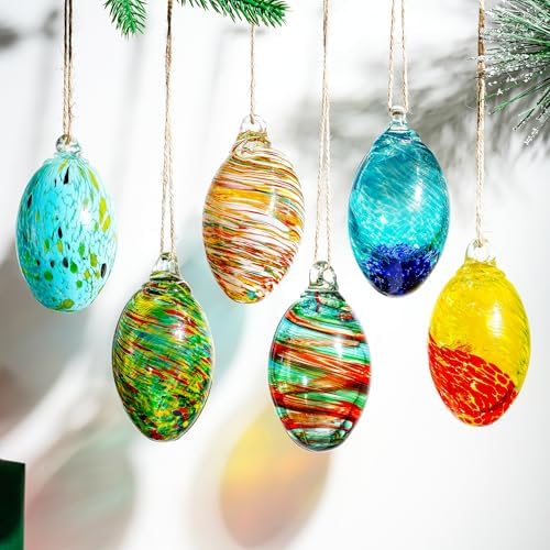 7 Chakra Healing Glass Egg Ornaments with LED Stand 6pcs