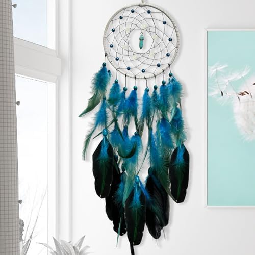 Blue Dream Catchers Luminous Dream Catcher for Kids Bedroom Wall Hanging Handmade Nature Decor