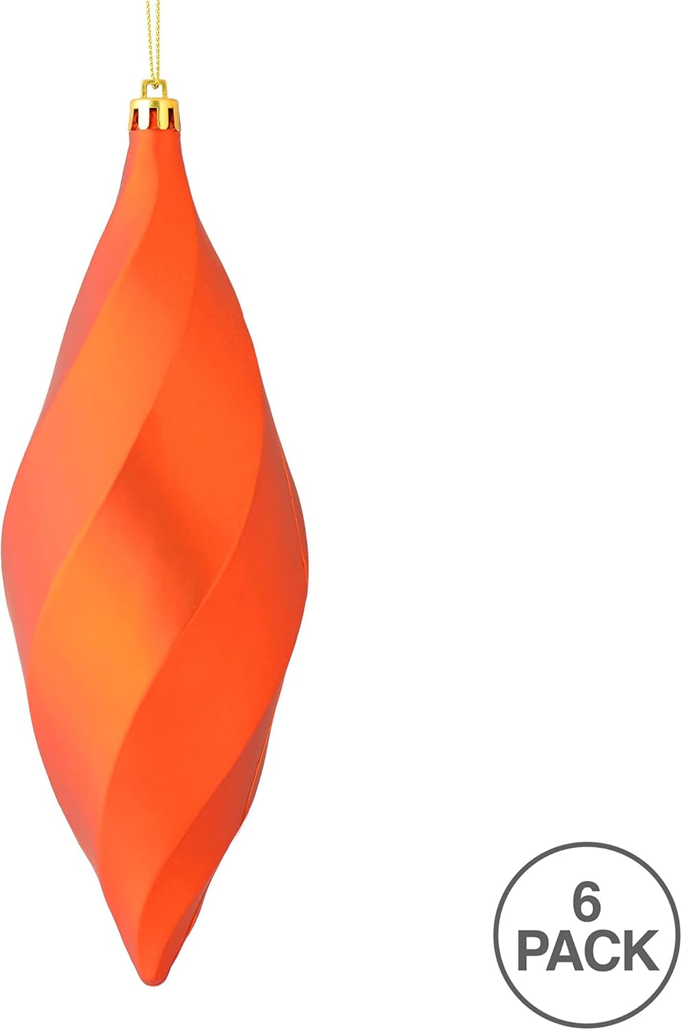 Vickerman 8 Inch Matte Swirl Finial Ornament 6 Pack Burnished Orange