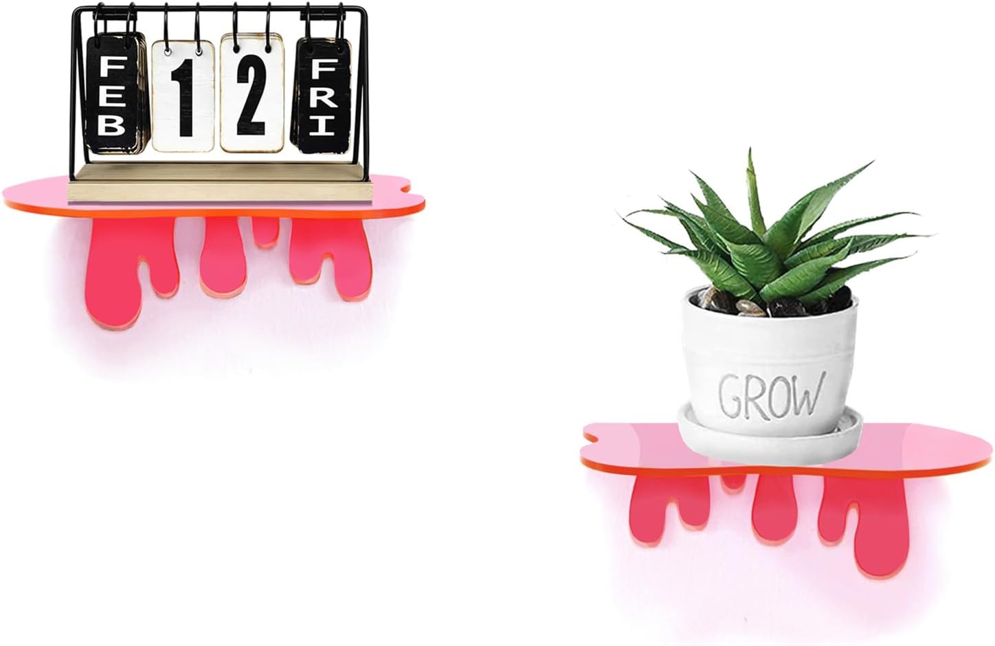 SetGame 2 Pack Acrylic Floating Wall Shelves - Pink 7 Inch Display