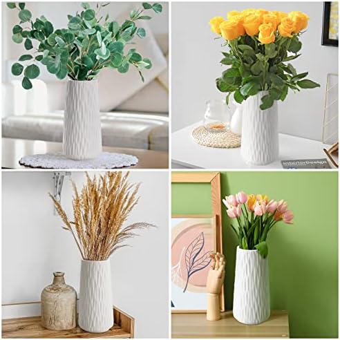 COPOTEA 8 Inch White Ceramic Vase for Home Decor