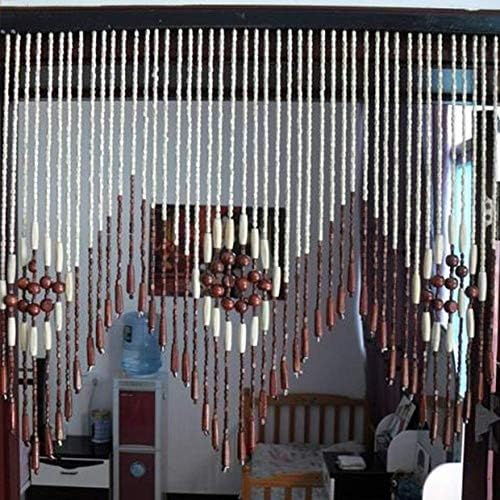 Wood Beaded Door Curtain 60 Strands 90x65cm Retro Style Decor