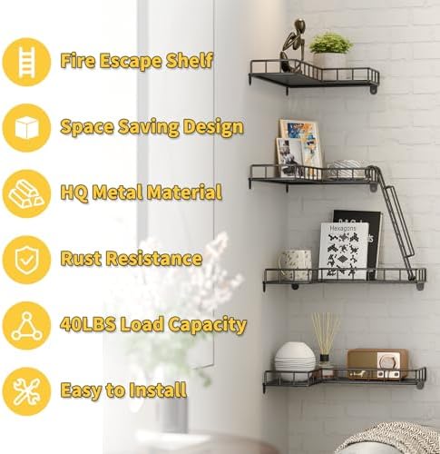Fire Escape Wall Shelf 4 Tier Metal Corner Display