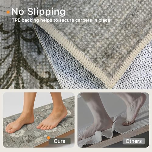 Bavni Washable Hallway Runner Rug Non Slip 2x 6 Vintage Floral Carpet with Rubber Backing