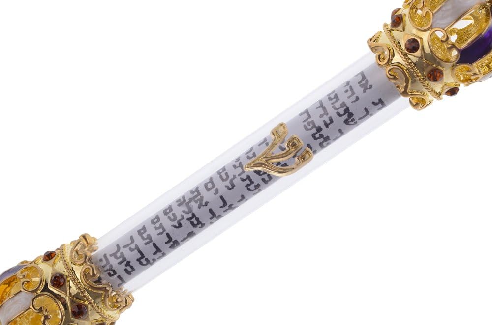 Holy Land Market Gold Plated King David Royal Crown Mezuzah with Scripture Parchment Scroll