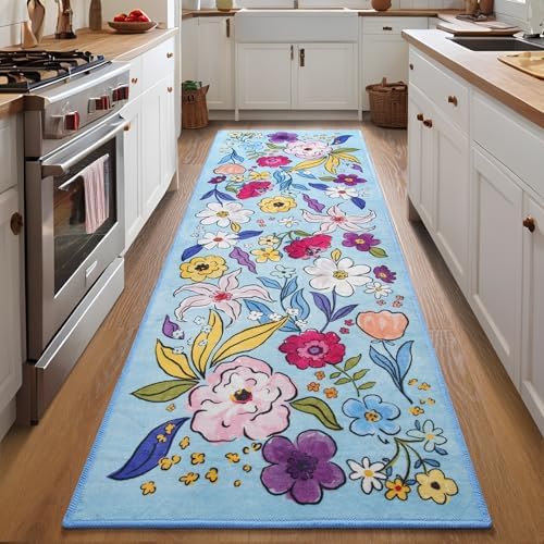 ST BRIDGE Floral Kitchen Runner Rug 2x6 Blue