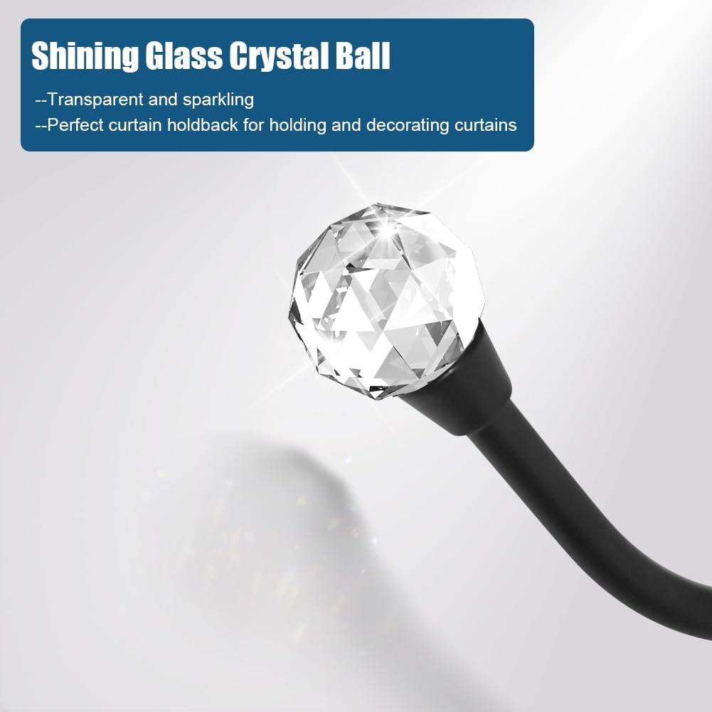 Crystal Decorative U-Shaped Curtain Holdback Copper Finish with Glass Ball Finial Wall Mounted 2-Pack