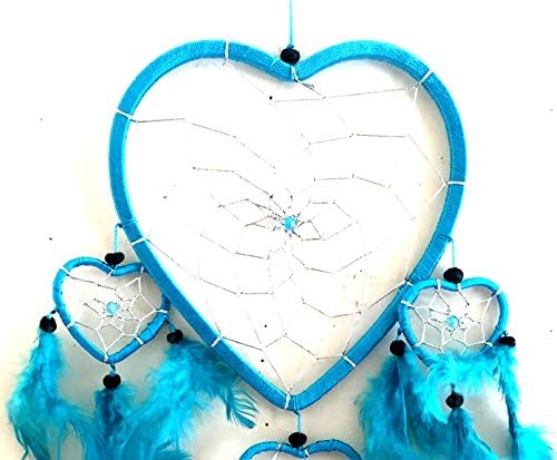 OMA Dream Catcher Turquoise Blue Feather Heart Shape with Crystal Beads 7 Diameter