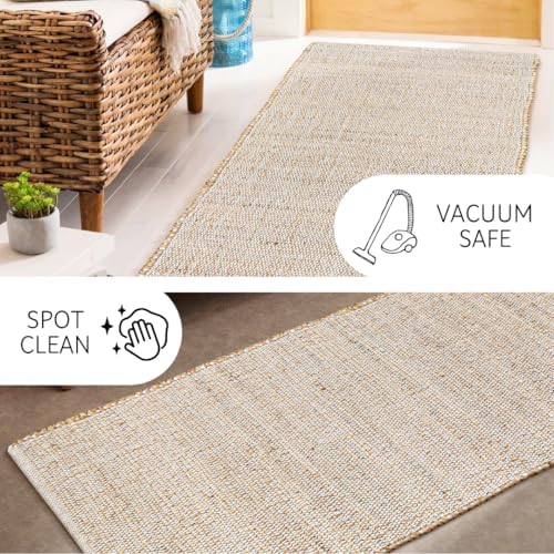 Savi Home Jute Cotton Handwoven Runner Rug 2x6 Natural Fiber Rustic Farmhouse Design