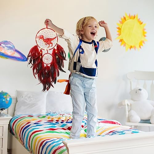 LOMOHOO Dinosaur Dream Catcher LED Light Handmade Decor for Kids Bedroom