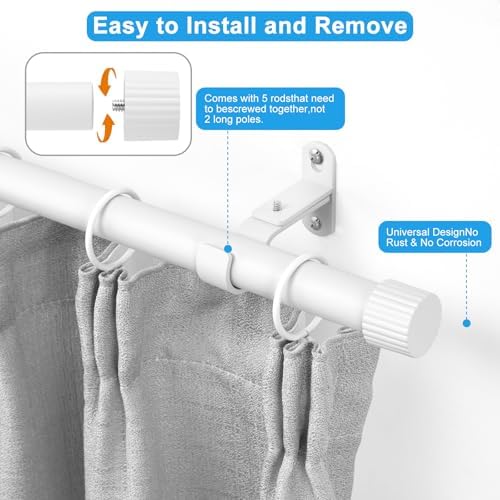 Adjustable Curtain Rods 16-76 Inches Max 88 IN 1 IN Diameter Aluminum Finials White