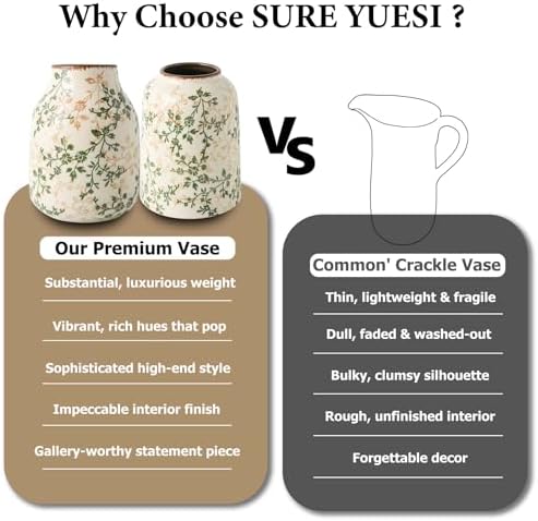 Set of 3 Ceramic Vases Vintage Green and Beige