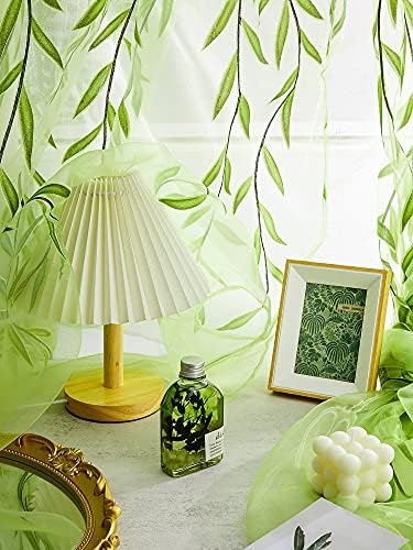Breling Green Leaf Sheer Curtains 2 Piece Set