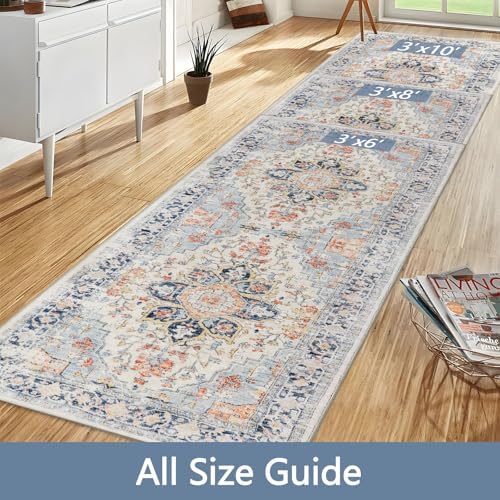 Boho Runner Rug 3x6 Washable Vintage Distressed Area Rug for Hallways Entryway Kitchen Bathroom