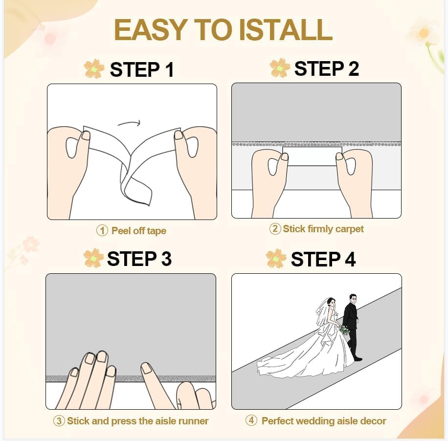 FrenzyBird White Aisle Runner 4x50ft Gold Wedding Carpet