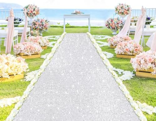 Silver Carpet Aisle Runner Wedding 2ft x15ft Sparkly Sequin