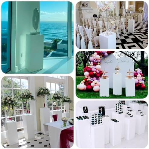 Set of 5 White Metal Rectangular Display Pedestals