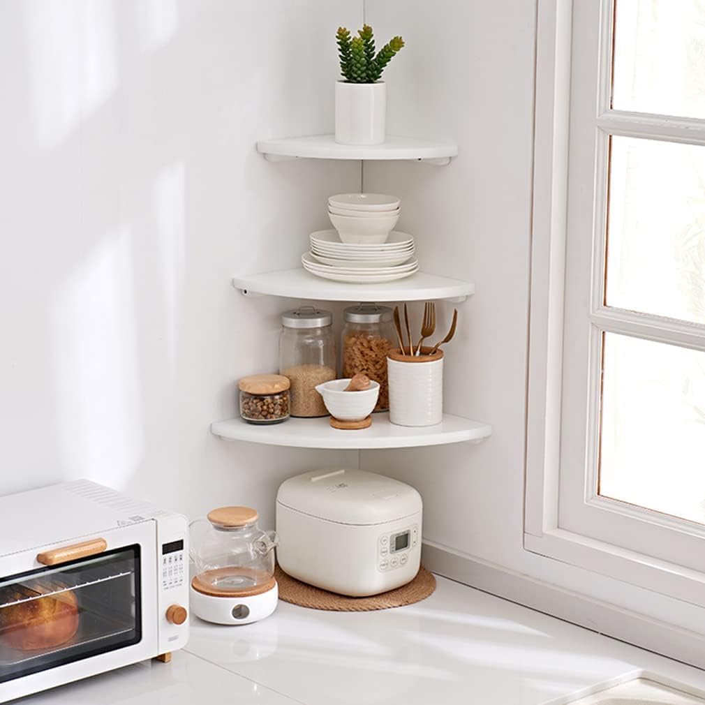 Solid Oak Corner Shelf Wall Mount 7in White
