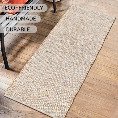 Savi Home Jute Cotton Handwoven Runner Rug 2x6 Natural Fiber Rustic Farmhouse Design