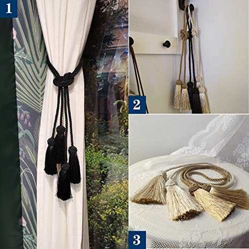 Elegant Black Rope Curtain Tiebacks with Tassels 4 Pack