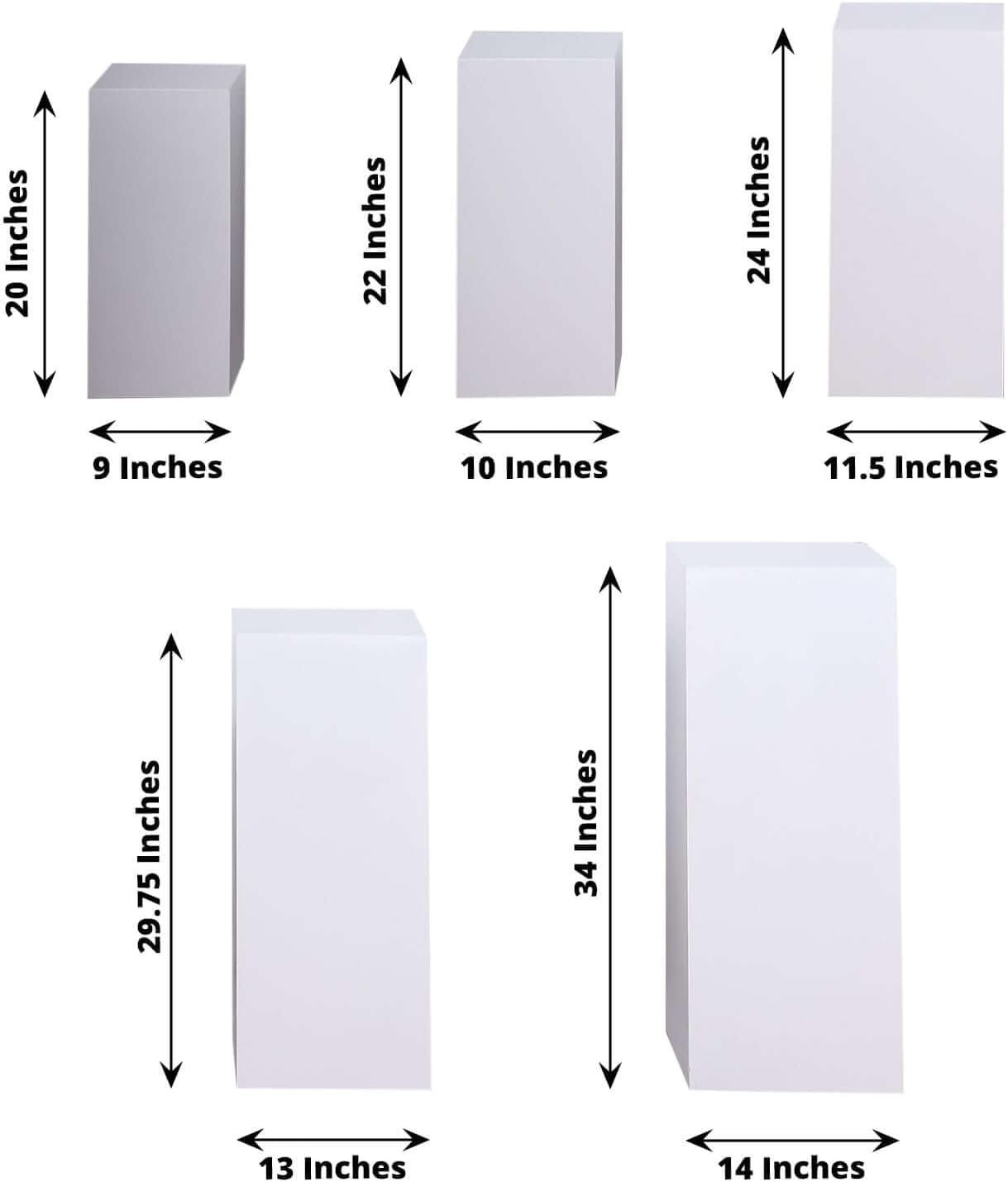 Set of 5 White Metal Rectangular Display Pedestals