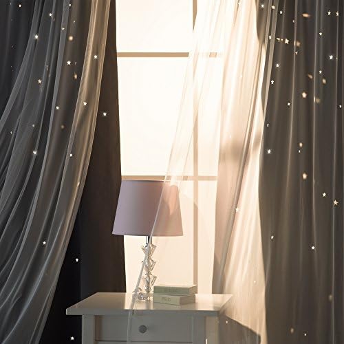 Best Home Fashion uMIXm Tulle Curtains with Star Cut Out - 52 W x 63 L - 2 Panels