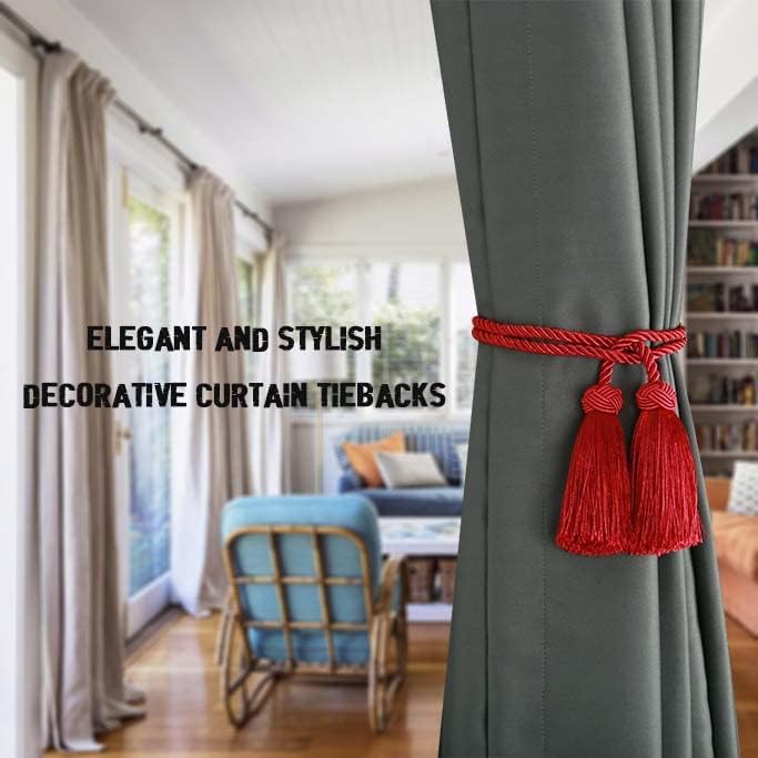 BEL AVENIR 6 Pack Decorative Curtain Tiebacks with Tassel Red