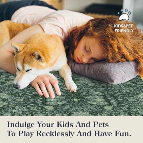 Lahome Vintage Green Washable Kitchen Runner Rug 2x6ft