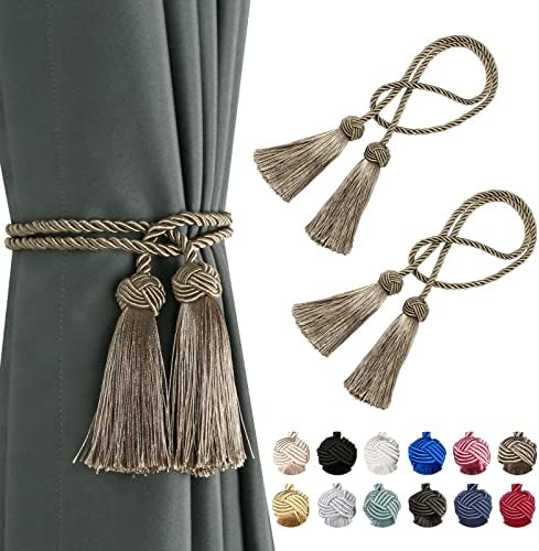 BEL AVENIR 2 Pack Curtain Tiebacks with Tassel Flaxen