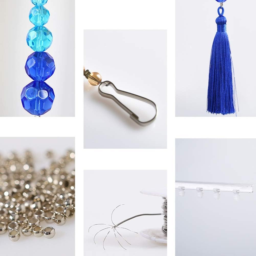 Crystal Beaded Curtain Panel with Tassels Blue 160x90CM