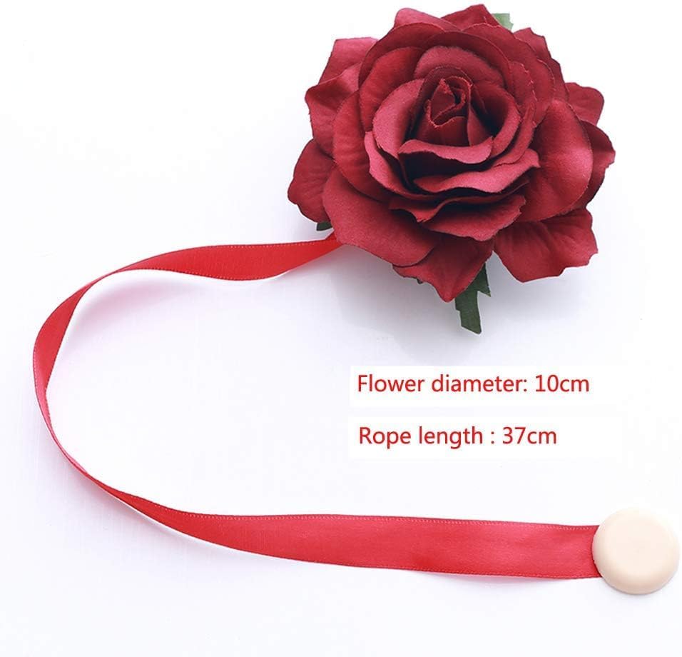 COSLANLEE Magnetic Rose Curtain Tiebacks 2 Pack Red