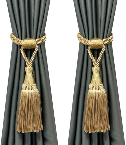 Fenghuangwu Gold Curtain Tiebacks with Tassel 2 Pack