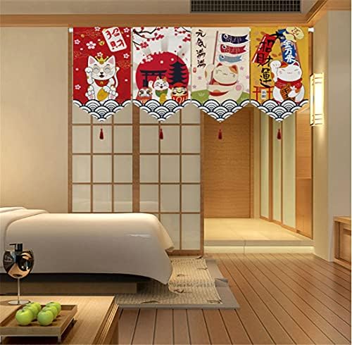 Set of 4 Japanese Beckoning Cat Doorway Hanging Flags for Home Decor