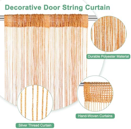 Orange Decorative Door String Curtain 39x79 Inch Fringe Panel for Room Divider and Interior Decoration