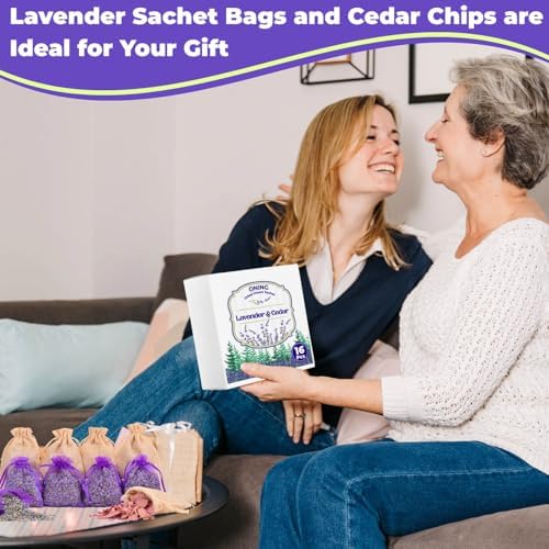 16 Pack Lavender Sachet Bags Cedar Chips Set - Natural Premium Dried Lavender Flowers for Home Fragrance