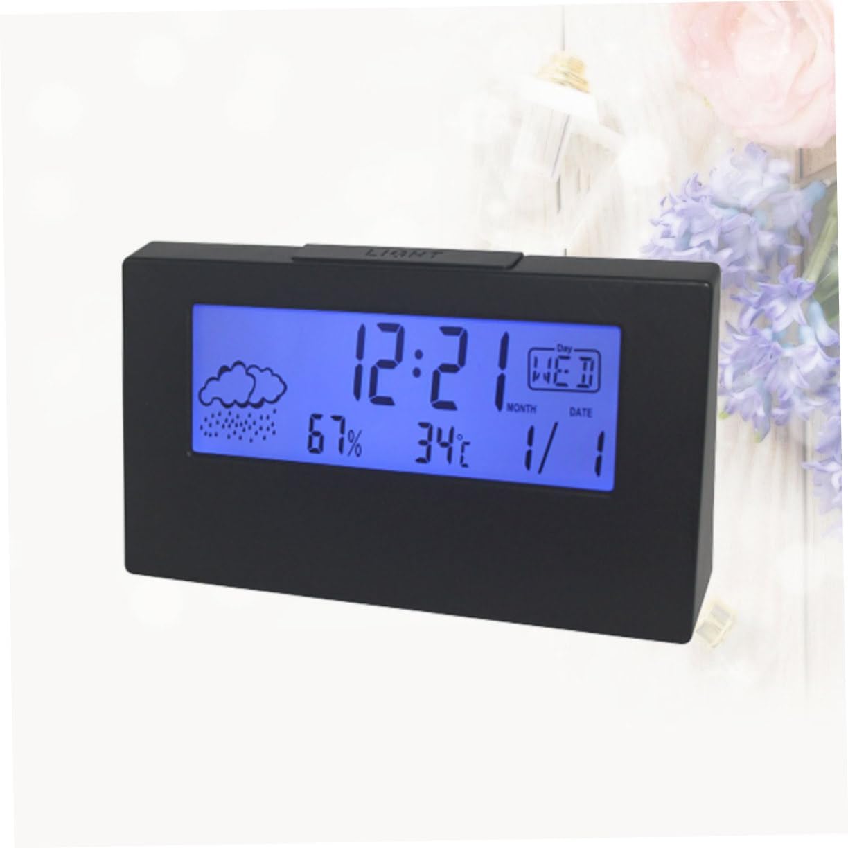 ABOOFAN LCD Temperature Humidity Alarm Clock with Weather