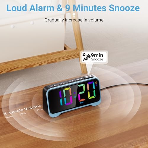 RGB Alarm Clock for Kids Teens Dual Alarm with Night Light and USB Charger