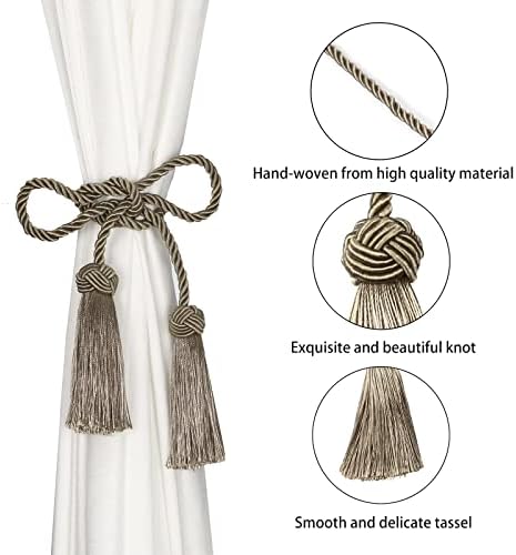 BEL AVENIR 2 Pack Curtain Tiebacks with Tassel Flaxen