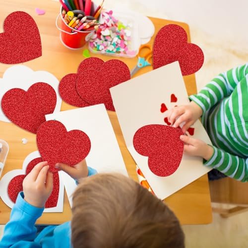 Red Glitter Heart Cutouts with Glue Points for Bulletin Board Decor