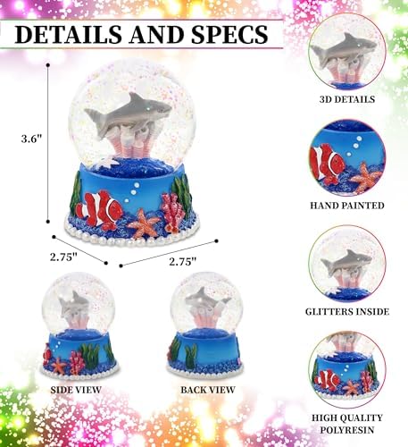 CoTa Global Shark Coral Snow Globe - Pink Glitter Decor 65mm