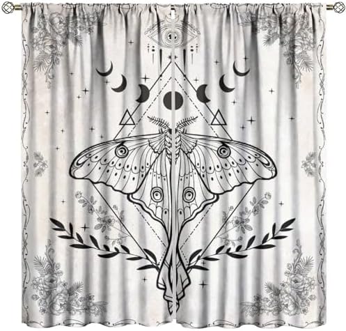 Vintage Boho Moth Curtains with Floral Design 21x45in x2 Panels